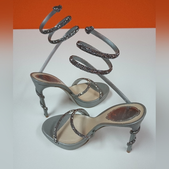 René Caovilla Mini Platform Strass Snake-Wrap Margot Sandals - Picture 6 of 14